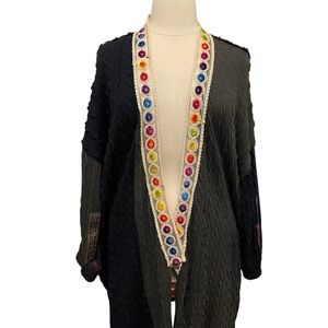 POL Women's Duster Sweater with Multicolor Embellishments sz S/M